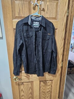 Men's Black Button-Up Shirt Jacket Affliction Y2K
